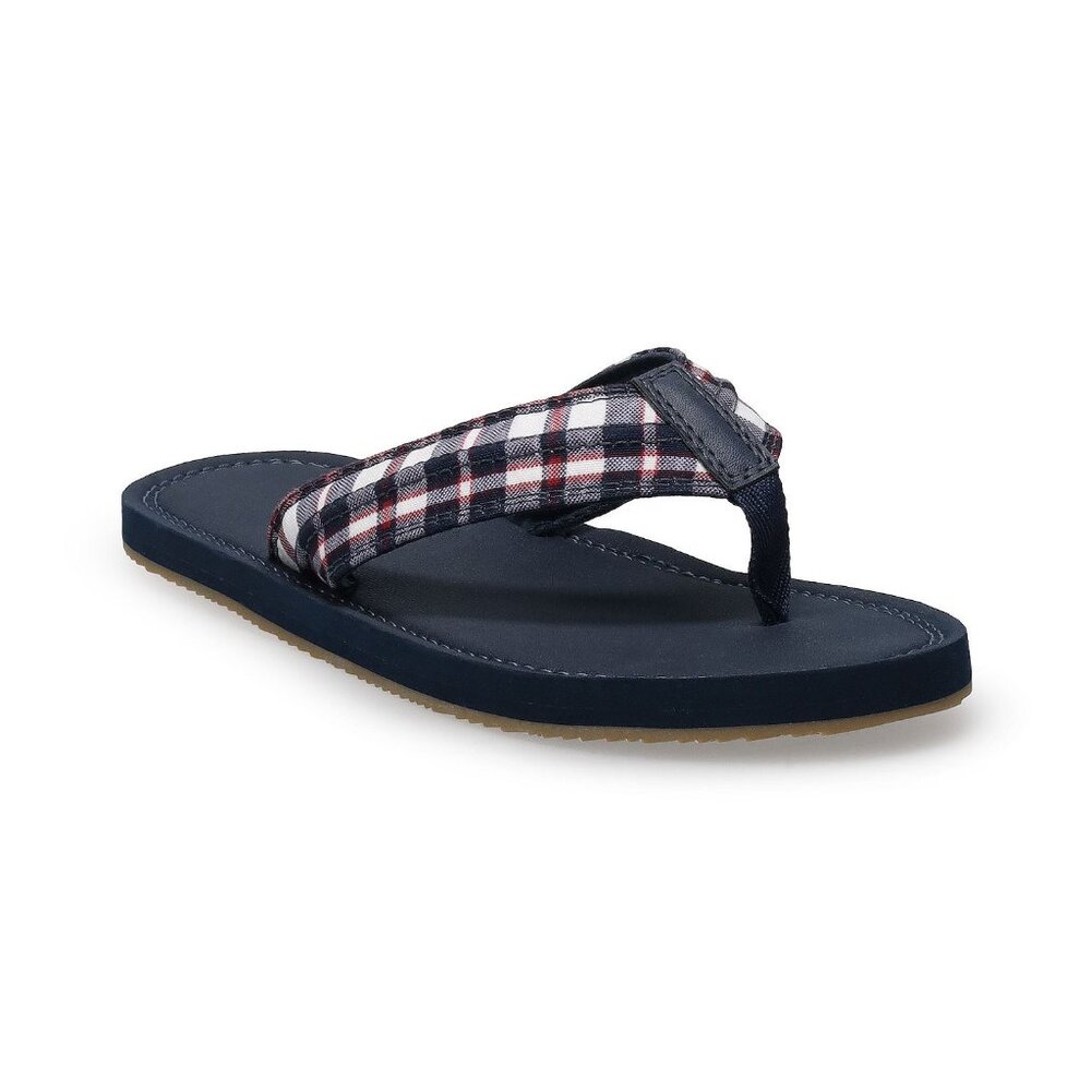 Men's Thong Sandals Size Men's L 10/11 Plaid Red Black and White